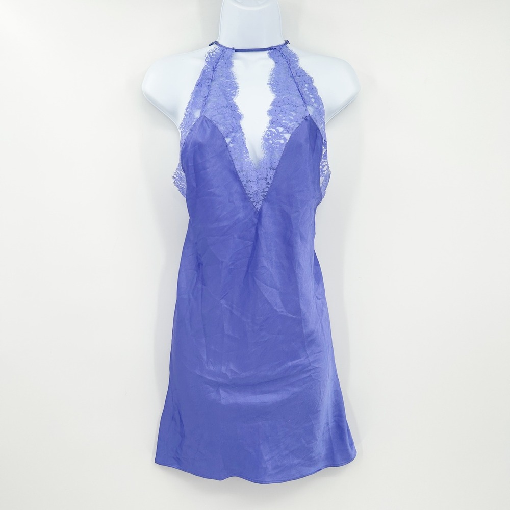Victoria's Secret VS Womens Coquette Lace Halter Mini Slip Dress Size L Purple